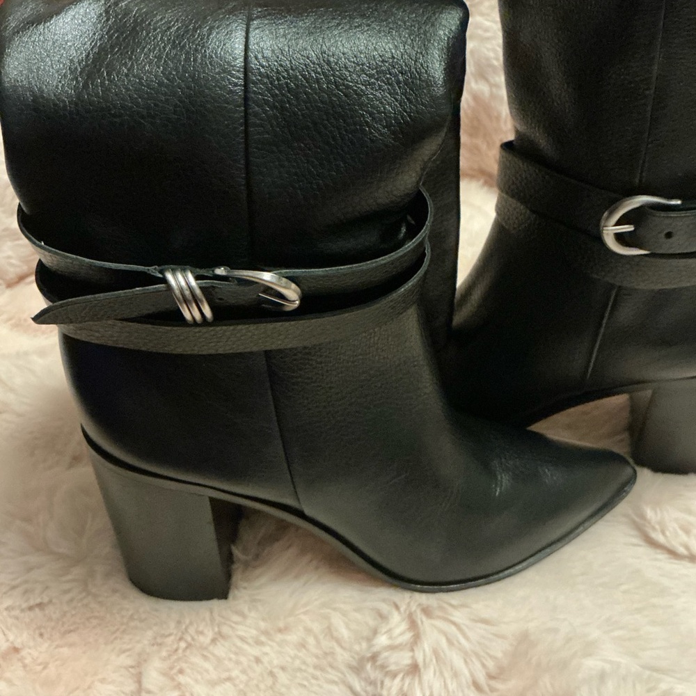 Dolce Vita Black Pointed-Toe Mid-Calf Heeled Boots with Strap SIZE 8-5 - Picture 12 of 16